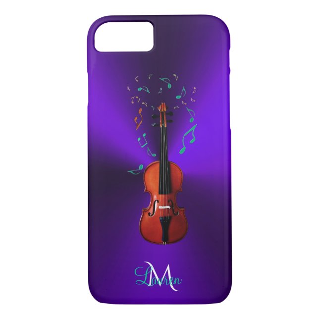 Monogram Violin Music Notes Purple iPhone 7 Case (Back)