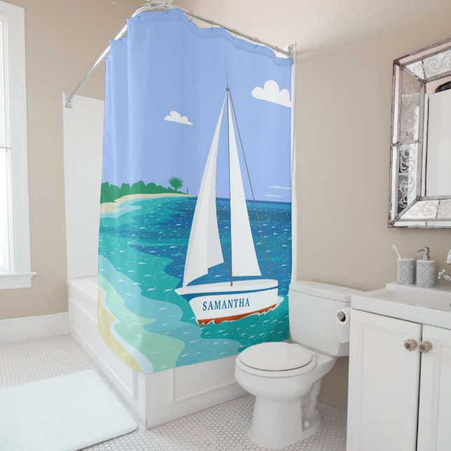 Monogram Voilier Tropical Beach Douche rideau (En situation)