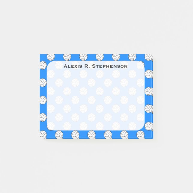 Monogram Volleyball Balls on Azure Blue Post-it Notes (Front)