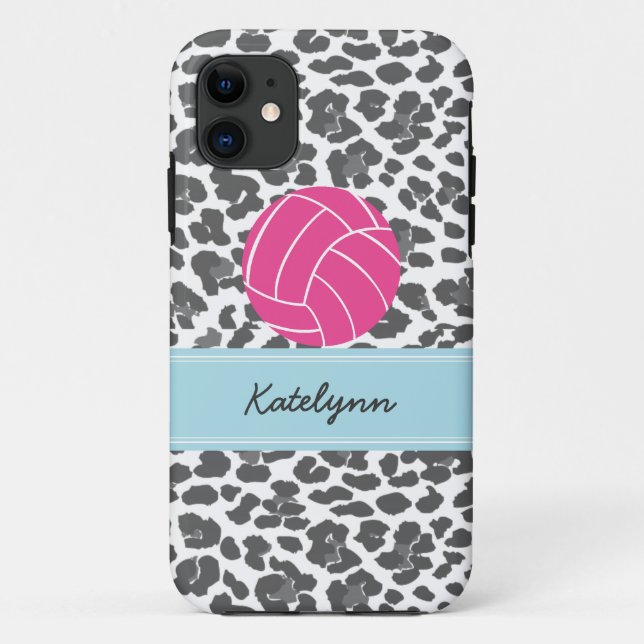 Monogram Volleyball Grey Leopard Print Phone Case (Back)