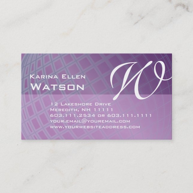 Monogram W Elegant International Globe Business Card (Front)