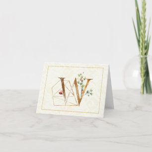 Monogram W Floral Note Card Gold