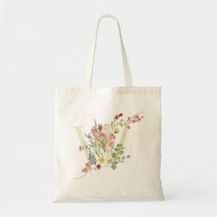 monogram W floral wedding spring Bridal Shower Tote Bag