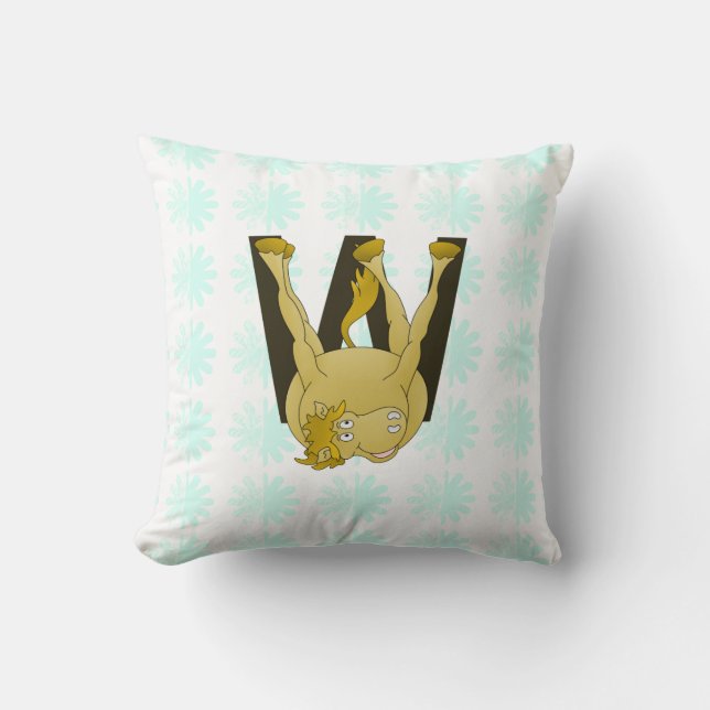 Monogram W Funny Pony Personalised Throw Pillow (Front)