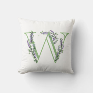 Monogram W Lavender Eucalyptus Throw Pillow