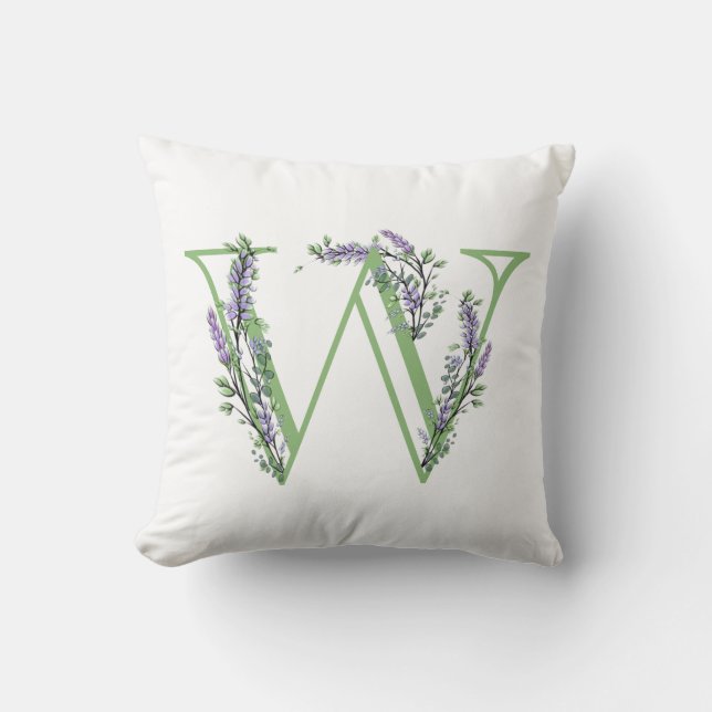 Monogram W Lavender Eucalyptus Throw Pillow (Front)