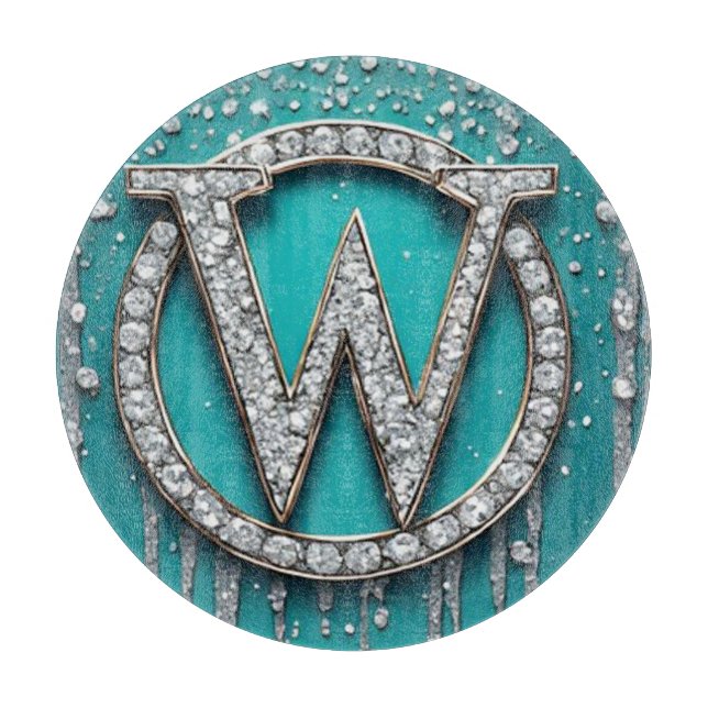 Monogram W on Teal Dripping Glitter Cutting Board (Front)