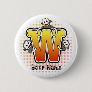 Monogram W Sock Monkey 2 Inch Round Button