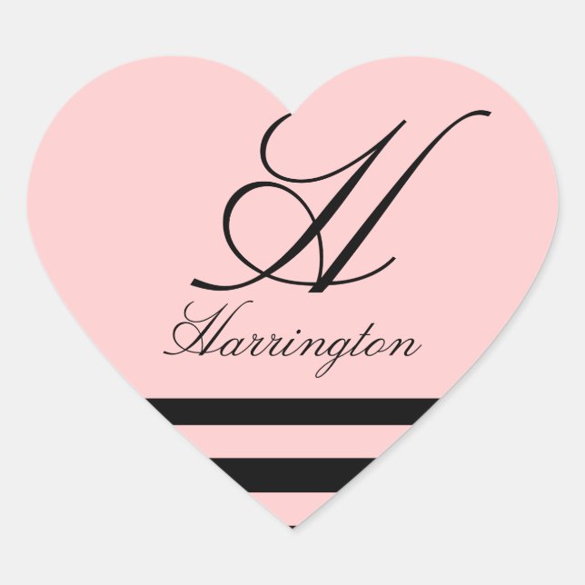 "Monogram w/ Stripes in Lucia Font" Heart Sticker (Front)