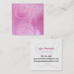 Monogram w/ Textured Mandala & Pink Watercolor, 2 Square Business Card