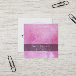 Monogram w/ Textured Mandala & Pink Watercolor Square Business Card