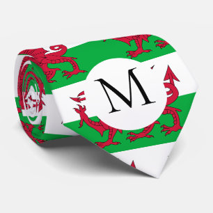 Monogram Wales flag Welsh red dragon Neck Tie
