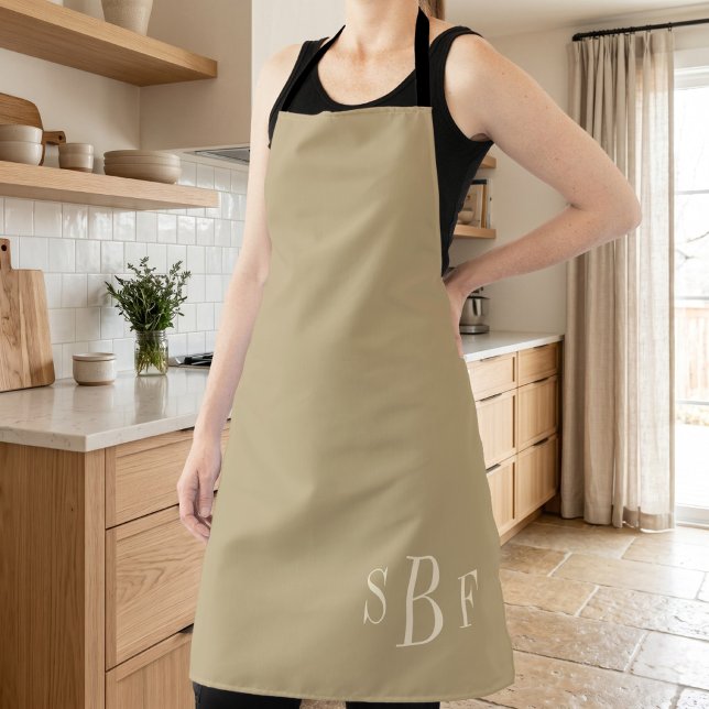 Monogram Warm Beige Boho Neutral Kitchen Gift Apron (Monogram Warm Beige Boho Neutral Kitchen Gift Apron)