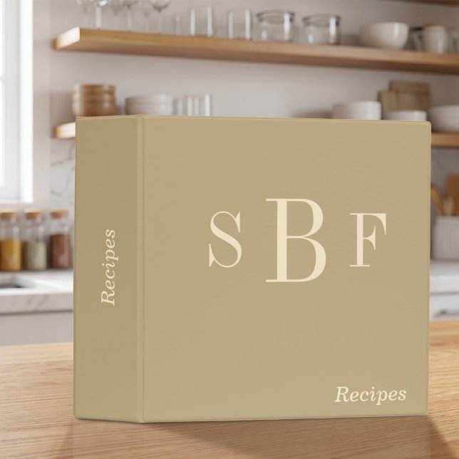 Monogram Warm Beige Recipe Boho Neutral Kitchen Binder (Monogram Warm Beige Recipe Boho Neutral Kitchen 3 Ring Binder)