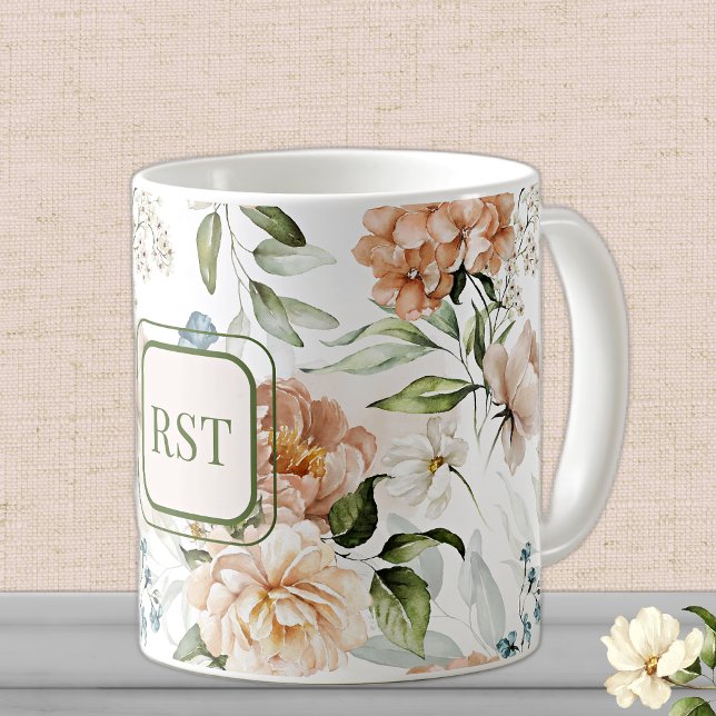 Monogram Watercolor 1600s Dutch Florals 11 oz. Coffee Mug (Creator Uploaded)