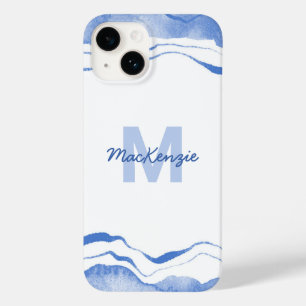 Monogram Watercolor Agare Abstract Blue Case-Mate iPhone 14 Case