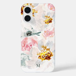 Monogram Watercolor Airy Floral Art Personalized iPhone 16 Case