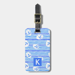 Monogram Watercolor Anchor Pattern 1 Luggage Tag