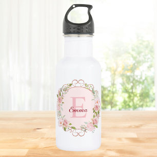 Monogram Watercolor Blush Pink Rose Flowers Floral 532 Ml Water Bottle