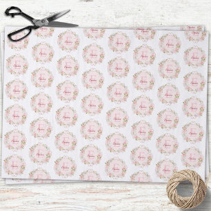Monogram Watercolor Blush Pink Rose Flowers Floral Tissue Paper