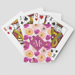 Monogram Watercolor Botanical Pattern Playing Cards