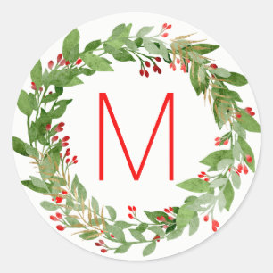 Monogram Watercolor Christmas Wreath Seal