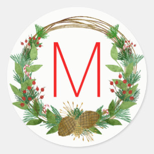 Monogram Watercolor Christmas Wreath Seal