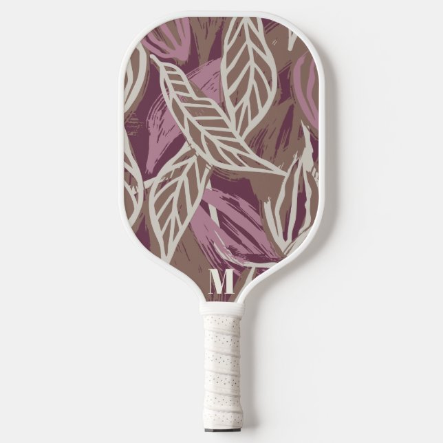 Monogram Watercolor Coffee Leaf Pattern Pickleball Paddle (Front)
