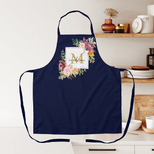 Monogram Watercolor Colorful Roses Flower Floral Apron