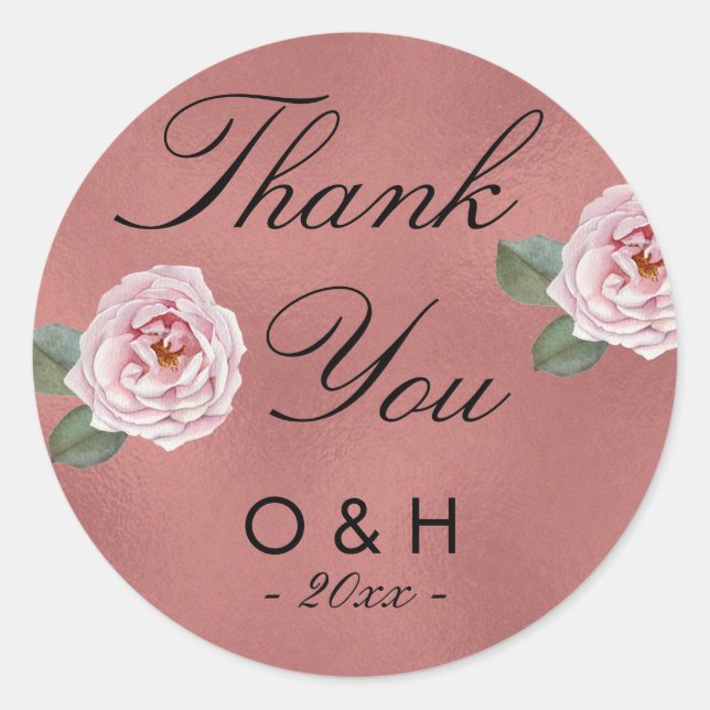 Monogram Watercolor Country Roses Wedding Favour Classic Round Sticker (Front)