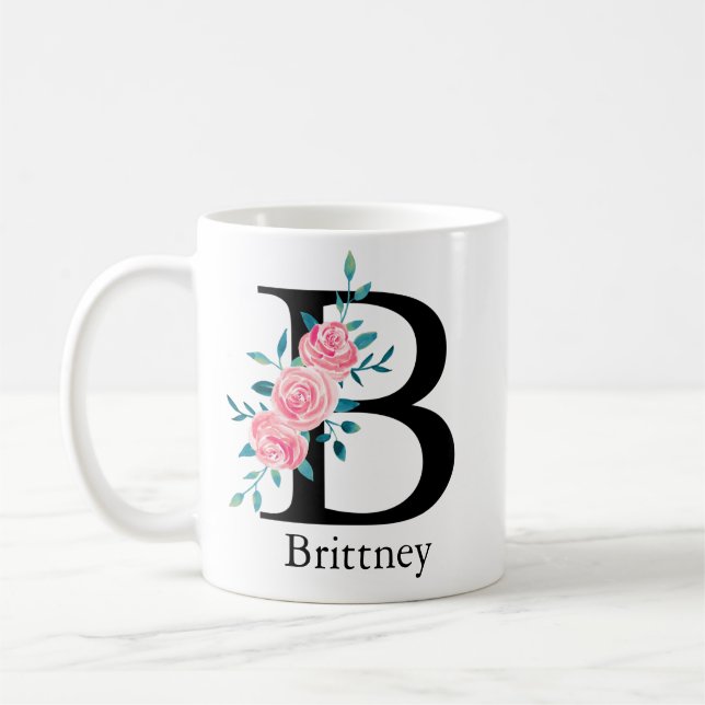 Monogram Watercolor Custom Single Letter B Coffee  Coffee Mug (Left)