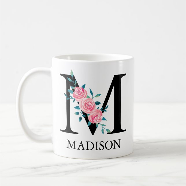 Monogram Watercolor Custom Single Letter M Coffee Mug (Left)