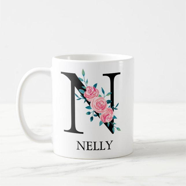 Monogram Watercolor Custom Single Letter N Coffee Mug (Left)