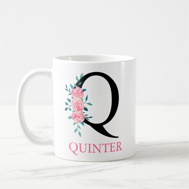 Monogram Watercolor Custom Single Letter Q Coffee  Mug (Left)