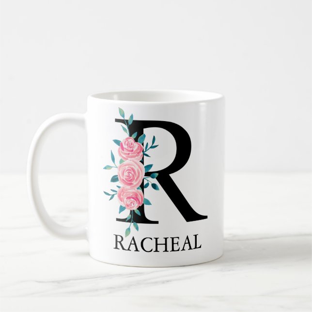 Monogram Watercolor Custom Single Letter R Coffee Mug (Left)