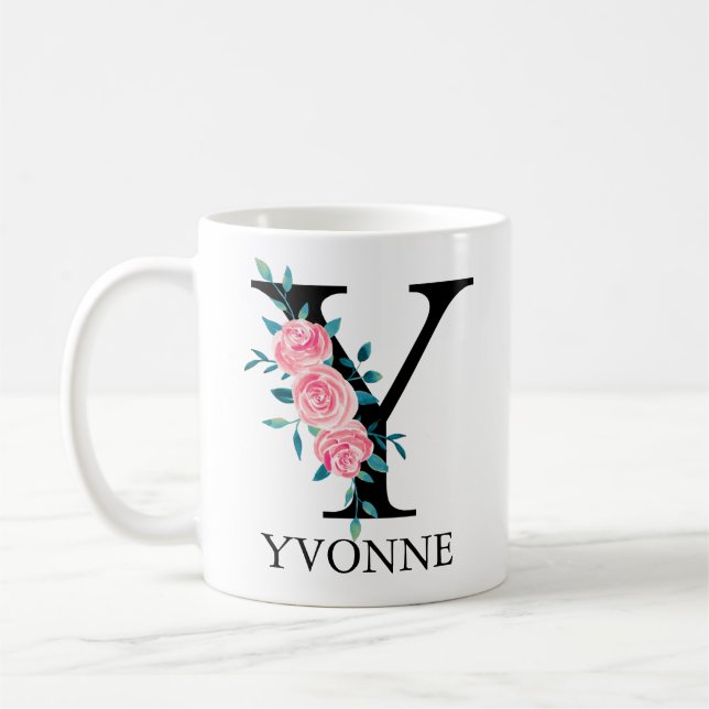 Monogram Watercolor Custom Single Letter Y Coffee Mug (Left)