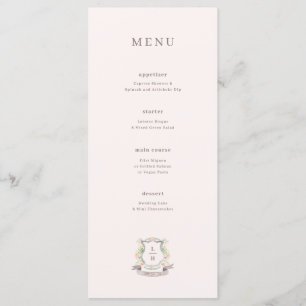 Monogram Watercolor Floral Crest Wedding Menu