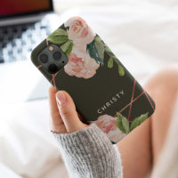 Monogram Watercolor Floral Dark Green