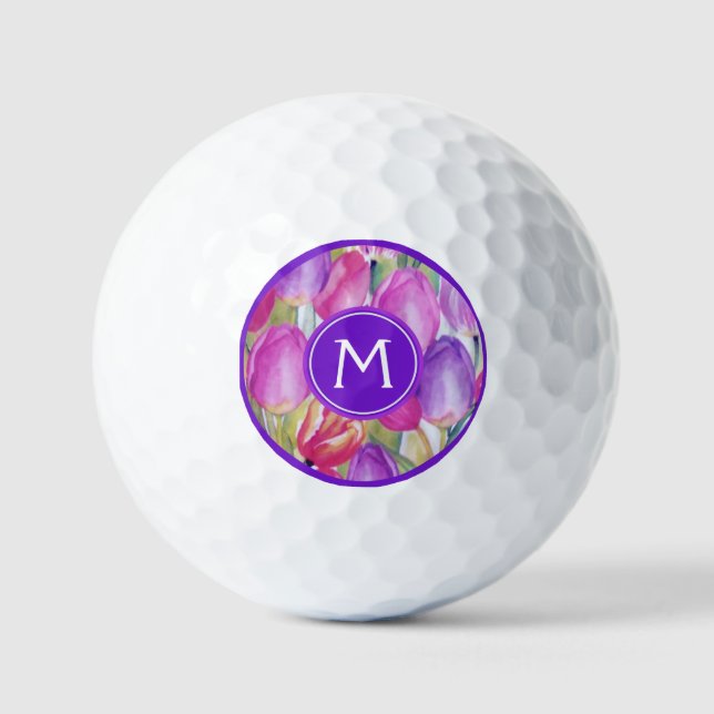 Monogram Watercolor FLORAL Golf Balls (Front)