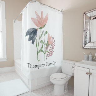 Monogram watercolor floral l Pink White Blue