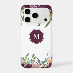 Monogram Watercolor Floral Pink Purple Marsala