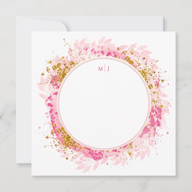 Monogram Watercolor Glitter Wedding Thank You Card (Front)