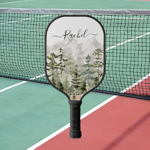 Monogram Watercolor Green Pine Forest on Mountain Pickleball Paddle