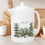 Monogram Watercolor Pine Forest mountain Aesthetic<br><div class="desc">Sip in style with our Monogram Watercolor Pine Forest mountain Aesthetic teapot! Personalize it and embrace nature's beauty,  and enjoy your drink with a touch of rustic charm.</div>