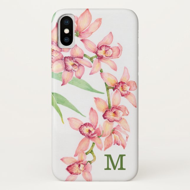 Monogram | Watercolor Pink Flowers Case-Mate iPhone Case (Back)
