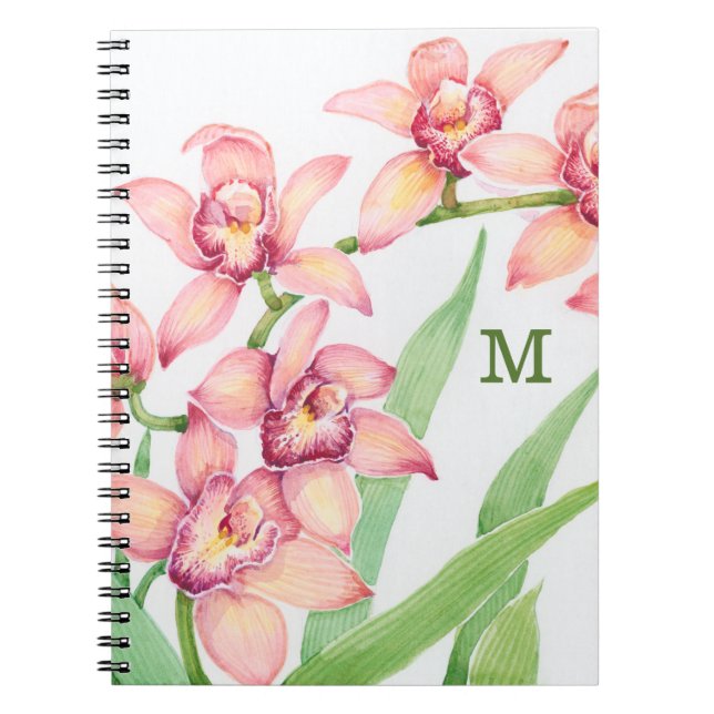 Monogram | Watercolor Pink Flowers Notebook (Front)