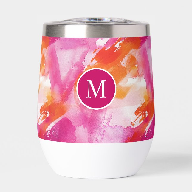 Monogram Watercolor Pink Orange Abstract (Front)