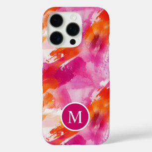 Monogram Watercolor Pink Orange Abstract iPhone 16 Pro Case