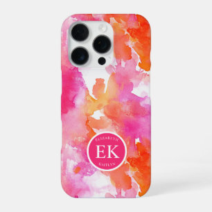 Monogram Watercolor Pink Orange Abstract iPhone 16 Pro Case