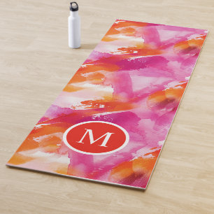 Monogram Watercolor Pink Orange Abstract Yoga Mat